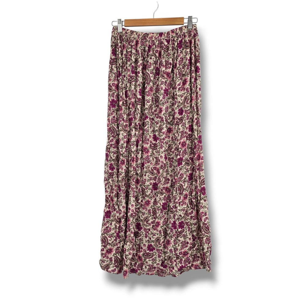 Patrons of Peace Womens Purple Floral Paisley Elastic Waist Side Slit Maxi Skirt - Picture 2 of 8